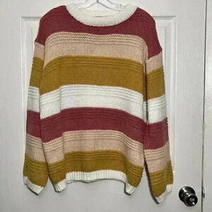 NWOT BiBi Rose Mustard & Taupe Color Block Loose Fitted Sweater | size small